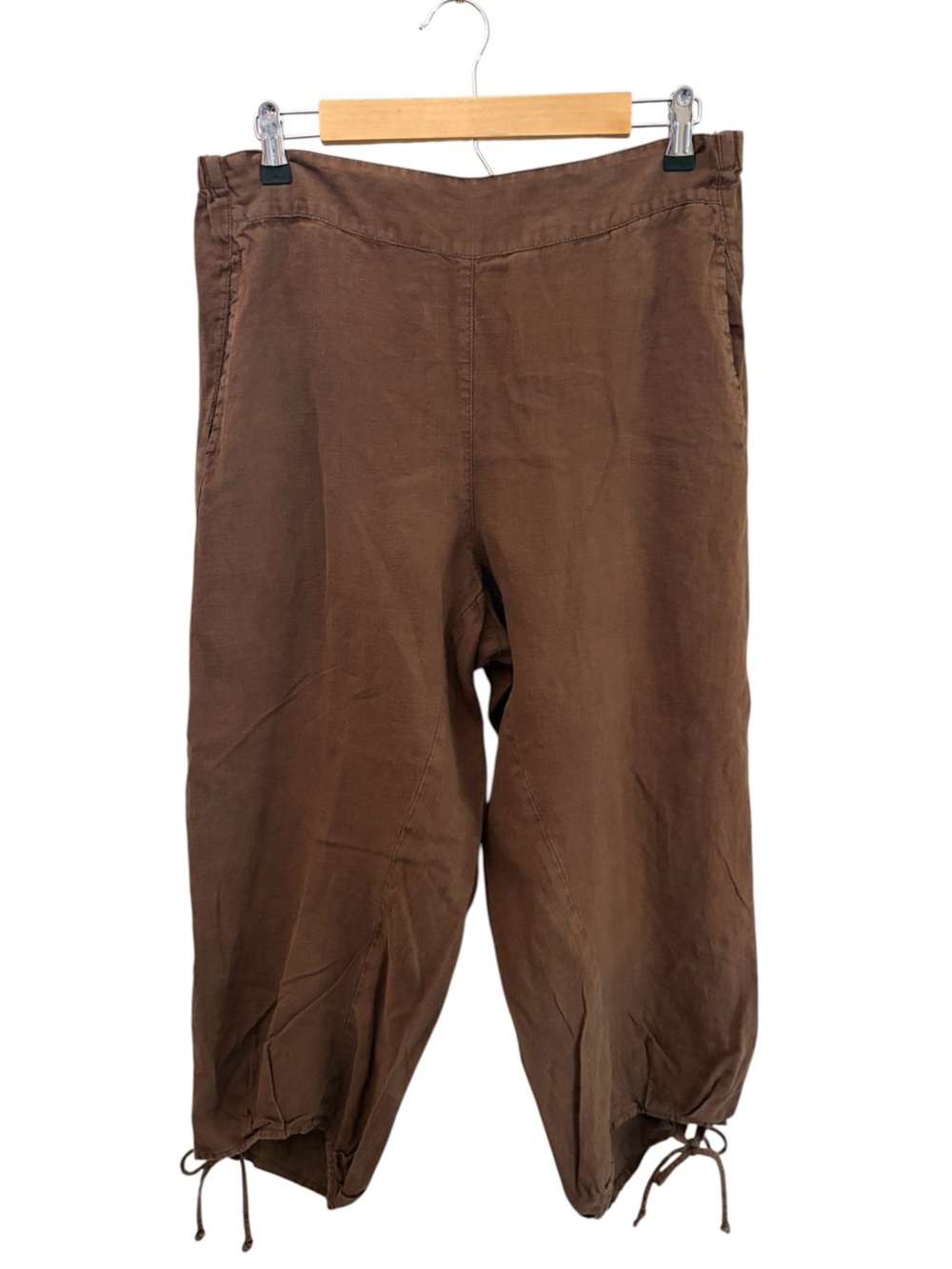 VTG Click Baggy Boho 100% Linen Slouchy Pirate Chocolate Brown Capri Pants XL